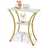 Hoctieon 3 Tier Console Table with Open Wood Shelves, Decorative Entryway Table with Curved Metal Frames, Narrow Sofa Table for Entrance, Living Room, Hallway, Gold and White Marbled Hoctieon