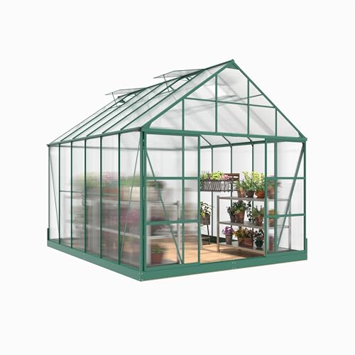 AMERLIFE 12x10x10 FT Polycarbonate Greenhouse with 2 Sliding Doors 4 Vents Window Walk-in Large Aluminum Greenhouse Premium Professional hot House for Outdoors, Green