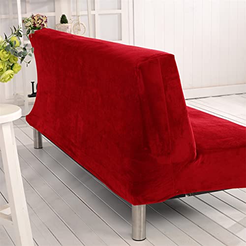 Thick Plush Futon Cover Stretch Armless Sofa Bed Slipcover Soft Couch Sofa Cover Futon Slipcover (Red) Sokamore