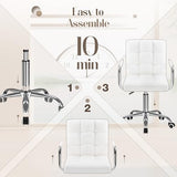 Furmax Vanity Office Chair with Wheels, Makeup PU Leather Executive Chair Modern Adjustable Home Desk Retro Comfortable Work Chair 360 Degree Swivel with Arms (White) Furmax