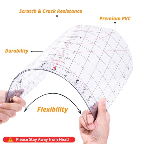 HTVRONT Tshirt Ruler Guide for Vinyl Alignment - Transparent PVC Tshirt Measurement Tool for Heat Press in HTV Vinyl, All-in-ONE T Shirt Ruler to Center Design and Craft Sewing HTVRONT