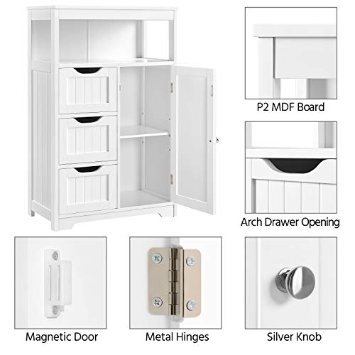 Yaheetech White Wooden Bathroom Floor Cabinet with 1 Door and 3 Drawers for Versatile Storage Yaheetech