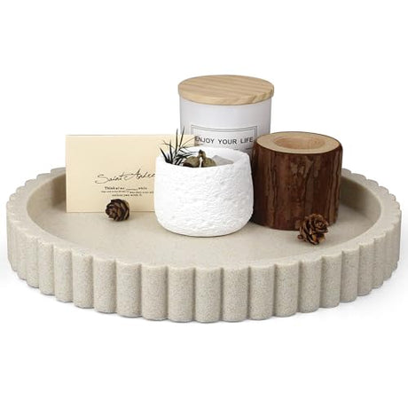 LIN CHUAN Decorative Coffee Table Tray, 11" Round Resin Coffee Table Centerpiece Tray for Home Decor, Modern Organizer for Living Room, Console or Dresser, Beige LIN CHUAN