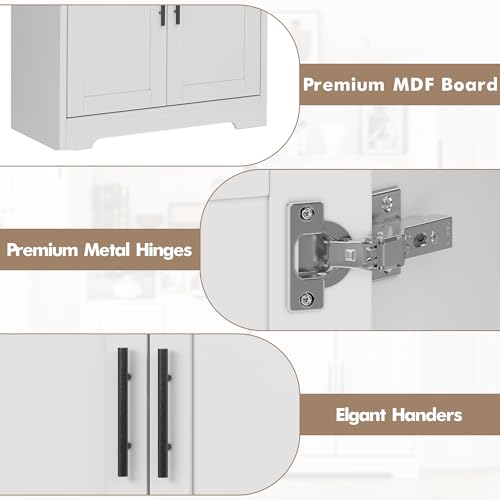 LIZHOUMIL 70" Tall Bathroom Storage Cabinet with Doors, Adjustable Shelves and Open Center Storage, Freestanding Bathroom Organizer,White LIZHOUMIL