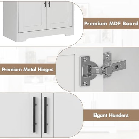 LIZHOUMIL 70" Tall Bathroom Storage Cabinet with Doors, Adjustable Shelves and Open Center Storage, Freestanding Bathroom Organizer,White LIZHOUMIL