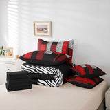 Erosebridal Zebra Cheetah Fur Pattern Black Red Adults Comforter Set Queen Size 7 Pieces | Leopard Print Stripes Bed in A Bag Zebra Cheetah Wild Animal Skin Bed Set Women Men Teens Bedding Erosebridal