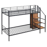 Harper & Bright Designs Metal Bunk Bed with Stairs and Wardrobe, Twin Over Twin Bunk Bed Frame with Storage Ladder, for Kids Teens Adults, Black Harper & Bright Designs