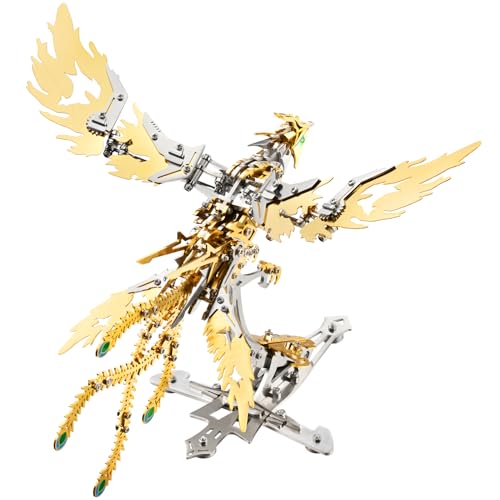 OreilleStar 3D Metal Ornithopter Puzzles for Adults Model Kits: DIY Assembly Mechanical Phoenix Stainless Steel Animal Bird Toy Building Block Birthday Gifts for Men Women (Gold Phoenix)