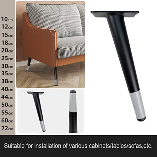 Black Gray Furniture Table Leg,Iron Round Tapered Sofa Legs,Slant Metal Cabinet Feet Furniture Leg Hardware,Replacement for Coffee Table Cupboard Chair,Height 10-72cm,4 Pack (72cm/28.3inch) (Black，gr WoodArtSupply