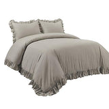 Lush Decor Reyna Ruffle Cotton Duvet Cover Set 3 Piece Set Full/ Queen, Gray - Queen Size Bedding Set - Gray Duvet Queen- Ruffled Bedding - Coquette Decor Lush Decor