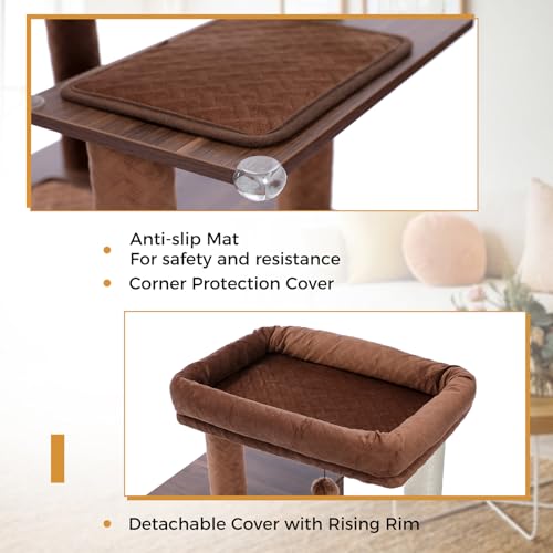 MIOMUM Tall Cat Tree with Litter Box Enclosure 56.7" Wooden Cat Tower for Large Cats with Cat Hammock House Bed (Wood Black) MIOMUM