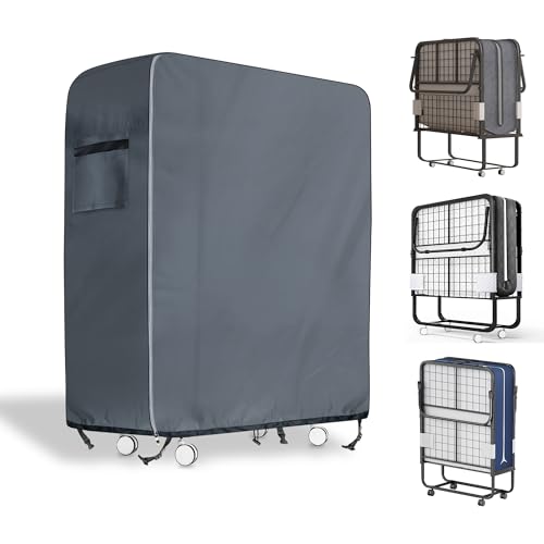 Folding Bed Storage Cover 31.5" × 14" × 44", Waterproof 600D Dustproof Rollaway Bed Protector with Zipper & Handles – Fits Most 31–38" Single Folding Beds, Breathable & Durable, Grey WES