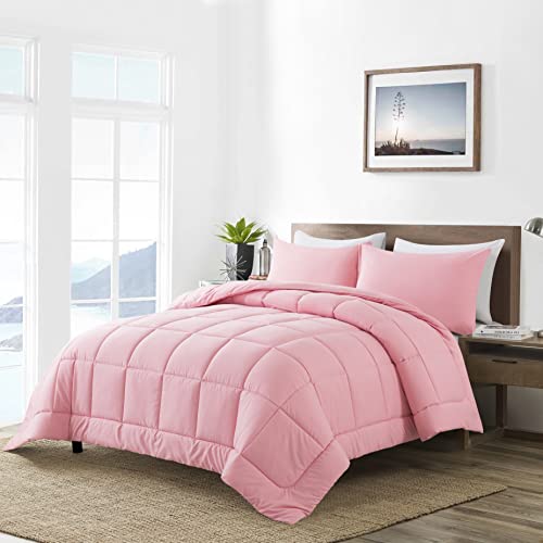 DOWNCOOL Full Size Comforter Sets -All Season Bedding Comforters Sets with 2 Pillow Cases -3 Pieces Bed Set Down Alternative Comforter Set -Pink Bedding Sets Full(82"x86") DOWNCOOL