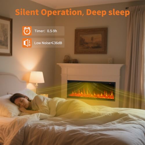 60'' Electric Fireplace - Recessed & Wall Mounted with Log & Crystal Inserts | Adjustable Flame Color/Speed/Brightness, 750/1500W Heater, Remote Control & Touch Screen, Built-in Timer, Low Noise SLEKVERSA