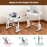 Height Adjustable Standing Desk with 2 Drawers, Small Sit Stand Up Desk with Wheels, Portable Rolling Desk for Walking Pad Treadmill, Computer Office, Adjustable 31.5"-43.3", White, Upgraded Stable Jsskeeim