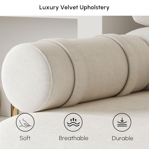 homary Velvet Futon Sofa Bed, 81" Convertible Sleeper Couch with Detachable Bolster Pillows, Stainless Steel Legs, Modern 3-Seater Sofa for Living Room, Apartment & Small Spaces (White) homary
