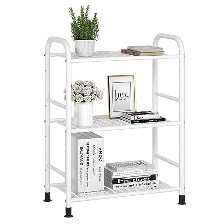 JSB 3-Tier Adjustable Shelving Unit, Heavy Duty Storage Rack Organizer Metal Corner Shelf for Kitchen Living Room Laundry Pantry Bathroom (White, 3 Tier)… JSB