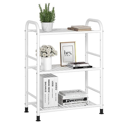 JSB 3-Tier Adjustable Shelving Unit, Heavy Duty Storage Rack Organizer Metal Corner Shelf for Kitchen Living Room Laundry Pantry Bathroom (White, 3 Tier)…