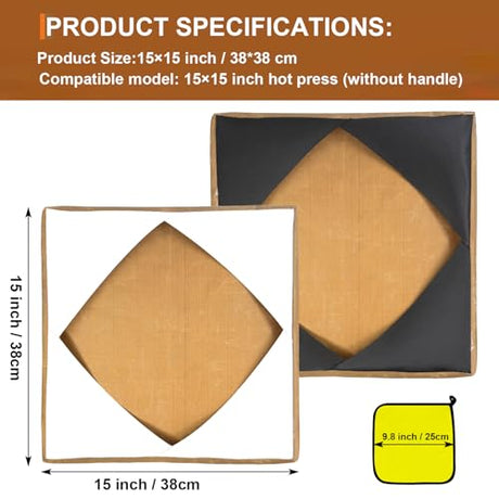 Heat Press Covers 15x15 Inch 2 Piece Set for Top and Bottom Platens | Reusable Teflon Material Heat Press Protective Covers for Sublimation, DTF and Heat Press Transfers EAOENLS