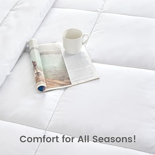 SLEEP ZONE Twin/Twin XL Size Comforter Set Duvet Insert, Down Alternative Reversible Comforter, Lightweight, Soft and Breathable Bedding All Season, Square Quilting White SLEEP ZONE
