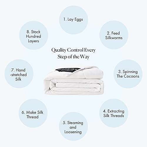 Mommesilk Silk Comforter/Duvet/Quilt, 100% Natural Silk Bedding Blanket, Cool for Summer, Machine Washable White, Full 76x87 Inch Mommesilk