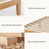 Sweetcrispy Solid Wood Bed Frame, Queen Size Bed Base with Wood Slat Support, Sturdy, Stylish & Noise-Free Design, No Box Spring Needed, Easy Assembly, 12 in Natural Pine Sweetcrispy
