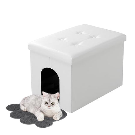 MEEXPAWS Cat Litter Box Enclosure Furniture Hidden, Cat Washroom Bench Storage Cabinet |Large 25.6'' x 17.7'' x 17.7''| Dog Proof | Waterproof Inside/Easy Clean | Easy Assembly | Odor Control(White) MEEXPAWS