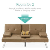 Best Choice Products Faux Leather Upholstered Modern Convertible Futon, Adjustable Folding Sofa Bed, Guest Bed w/Removable Armrests - Taupe Best Choice Products