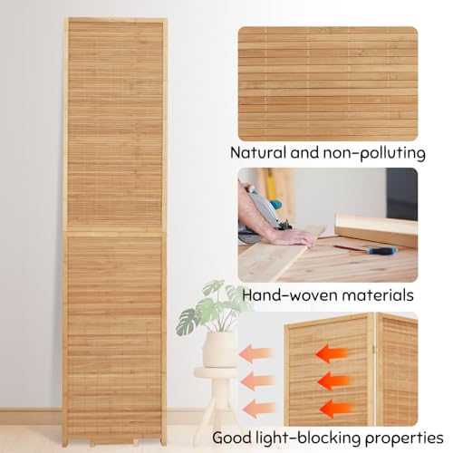 Bamboo Room Divider Folding Privacy Screens, Wall Divider for Room Separation, Portable Room Partitions and Dividers, 5.6FT Bamboo Mesh Woven Room Divider Panel (Brown, 4 Panel) JVVMNJLK