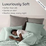 Bambaw 100% Viscose Derived from Bamboo Sheets Queen Size Deep Pocket Set – 4pcs Hotel Luxury Bedding Set, Fits Up to 16'' with Elastic Corner Straps, Ultra Soft Cooling Sheets Queen Size (Sea Glass) Bambaw