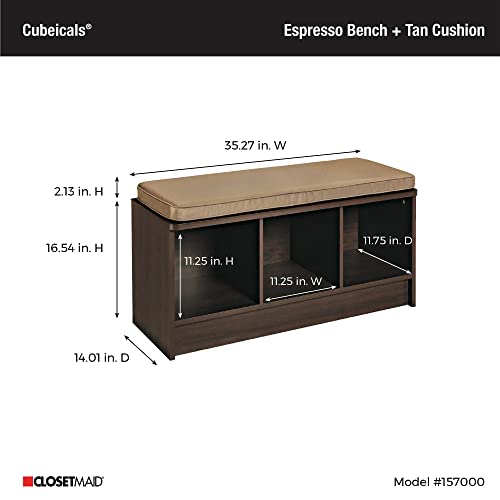 ClosetMaid 1570 Cubeicals 3-Cube Storage Bench, 14.01"D x 35.27"W x 18.5"H, Espresso ClosetMaid