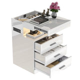 Treocho Led Nightstand with Hidden Space, Modern Night Stand with Charging Station, 3 Drawer Smart Nightstand with Glossy Finish, Tall Bedside Table with RGB Lights for Bedroom, White Treocho