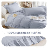 Sanracie Ruffled Bedding Comforter Sets King Size, Cotton Comforters Set 3Pcs for All Season Cornflower Blue Shabby Boho Chic Bedding French Country Farmhouse Rustic Aesthetic Bedroom Sets Sanracie