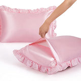 SiinvdaBZX Ruffled Queen Satin Pillowcase Set of 2, Blush Pink Silky Satin Pillow Cases for Women Ruffle Pillow Shams Covers Princess Room Decoration, with Envelope Closure SiinvdaBZX