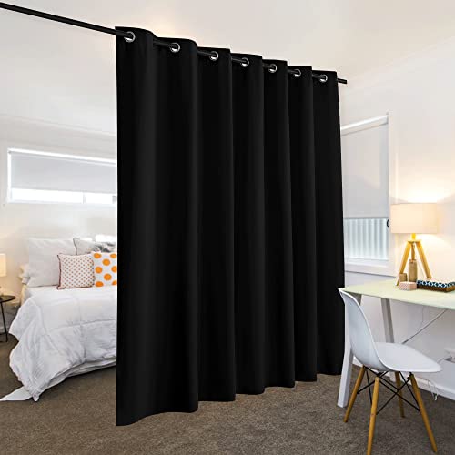 RYB HOME Blackout Thermal Insulated Blind Curtains, Noise Reduce Barrier for Nursery, Portable Curtain for Sliding Glass Door/Storage/Space Room Divider, 7 ft Tall x 8.3 ft Wide, Black, 1 Panel RYB HOME