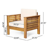 Christopher Knight Home Louver Club Chairs, Teak + Cream Christopher Knight Home