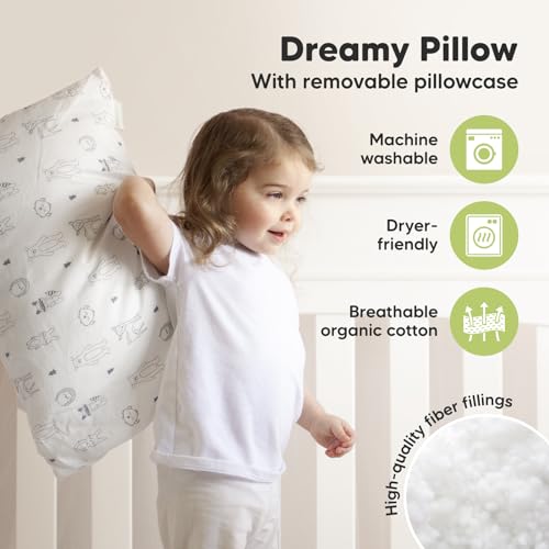 KeaBabies Toddler Pillow with Pillowcase, Jumbo 14X20 - Soft Organic Cotton Toddler Pillows for Sleeping - Machine Washable - Perfect for Travel, Toddler Bed Set (KeaFriends) KeaBabies