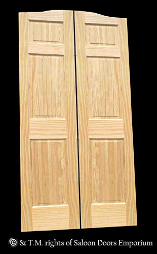 Cafe Doors by Cafe Doors Emporium | Full Height Pine Raised 6 Panel Cafe Door | Parlor Butler Door | Premade for 34" W Finished Opening | 76" Tall | Saloon Swinging Solid Wood Cafe Door | with Hinges Cafe Doors Emporium
