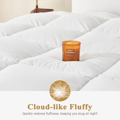 TOPGREEN Organic Feather Down Comforter Full Size, Luxury Extra-Fluffy Duvet Insert, All Season Bed Comforter with Ultra-Soft Organic Cotton Case (82x86 Inch, Ivory White) TOPGREEN
