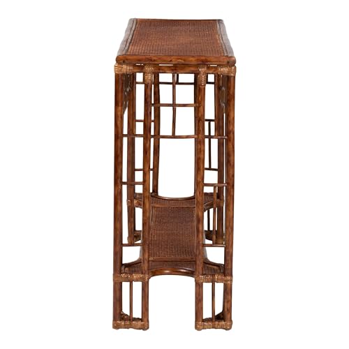 Bali & pari Tahlia Marbled Tortoise Natural Rattan Console Table - Handcrafted Wicker Accent Table with Coastal Boho Style bali & pari