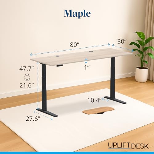UPLIFTDESK V3 2-Leg Maple Laminate Wood Standing Desk – Adjustable Height, Advanced 1-Touch Memory Keypad, Under Desk Cable Management, Wire Grommets & Rocker Board (Black C-Frame, 80 x 30 inch) UPLIFTDESK