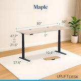 UPLIFTDESK V3 2-Leg Maple Laminate Wood Standing Desk – Adjustable Height, Advanced 1-Touch Memory Keypad, Under Desk Cable Management, Wire Grommets & Rocker Board (Black C-Frame, 80 x 30 inch) UPLIFTDESK
