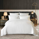Amolavet Hotel Bedding Duvet Cover Full Size Cotton White Satin Striped Textured with Zipper - Duvet Cover Full 3 Pcs Set 79x90 - Comforter Cover/Quilt Cover Full Size Amolavet