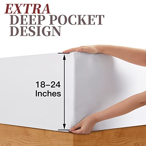 Manyshofu King Extra Deep Pocket Fitted Sheet Only - 1800 Thread Count Hotel Deep Fitted Sheet Up to 24 Inches Mattress, Pure White Bottom Sheet 18-24 Inch Microfiber Deep King Mattress Sheets Manyshofu