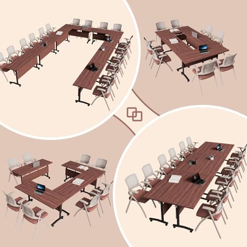 6PCS Modular Conference Table, Folding Conference Room Tables for Office, Mobile Large Foldable Seminar Training Meeting Tables with Wheels for Classroom, Office Computer Desk Walnut (L55.1in) IEDZBEQ