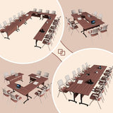 6PCS Modular Conference Table, Folding Conference Room Tables for Office, Mobile Large Foldable Seminar Training Meeting Tables with Wheels for Classroom, Office Computer Desk Walnut (L55.1in) IEDZBEQ
