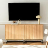 EYYTHUNG Fluted Storage Cabinet Sideboard Buffet Cabinet, Modern Accent Cabinet with Adjustable Shelves, Wooden Credenza, Console Table Entryway Cabinet for Living Dining Room, Natural Oak EYYTHUNG