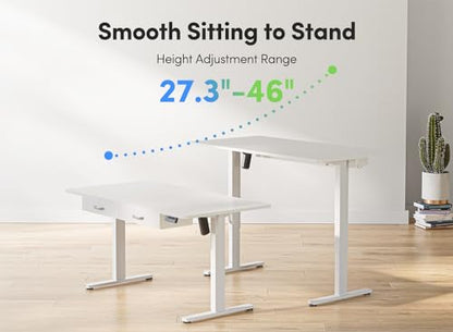 FEZIBO Adjustable Height Electric Standing Desk with Double Drawer, 55 x 24 Inches Stand Up Home Office Desk with Splice Tabletop, White Frame/White Top - WoodArtSupply