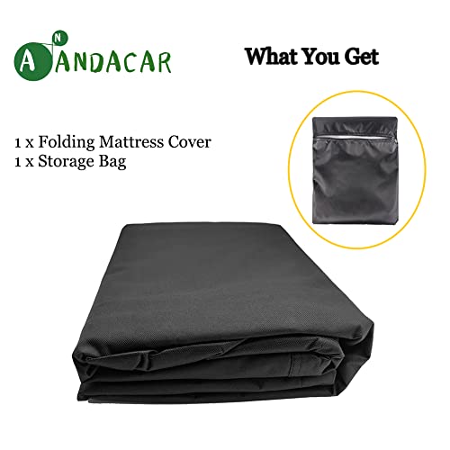 Andacar Folding Mattress Storage Bag - Andacar 63 inch Foldable Mattress Carry Case Fits for Tri-Fold Up to 6 inch Queen Mattress Waterproof Cushion Storage Bag - 61"L×28"W×18"H, Black, Cover Only Andacar