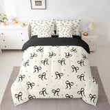 Erosebridal Black and Beige Bow Comforter Set with Sheets Teen Girls Coquette Bow Queen Size Bedding Modern Fashion Bed in A Bag 7-Piece for Women Minimalists Aesthetic Bowknot Bed Collections Erosebridal